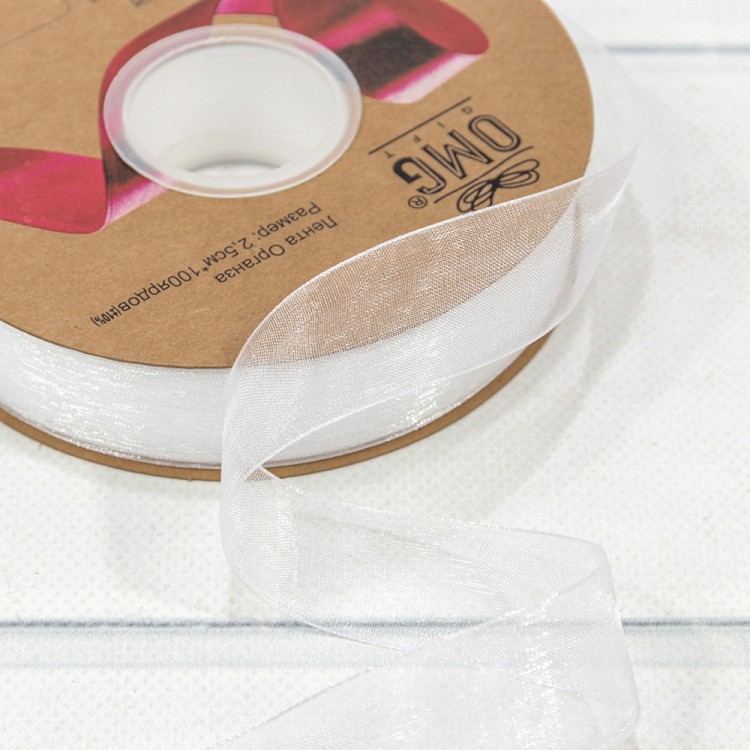 Лента Органза 2,5см*100ярд Белый 1/8 1/32 Арт: 559-25/1001