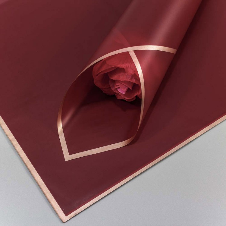 Плёнка в листах 55*55 (20 шт.) матовая с золотым краем 50мкм Бордовый 1/60 Арт: 1640/2042