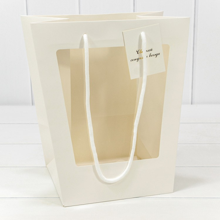 Пакет подарочный с окошком Белый 18*25*28 210г 1/10 1/240 Арт: 000207K/07