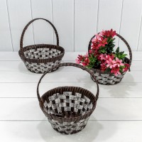 Корзины плетёные Круглые Набор 1/3 25*10 (±5%) из пластика с ручкой Коричневый/Серый 1/20 Арт: 420178/2193
