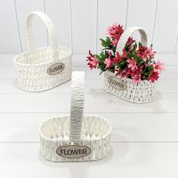 Корзины плетёные Овальные Набор 1/3 25*17*12 (±5%) из бумаги с ручкой Белый 1/24 Арт: 420187/1