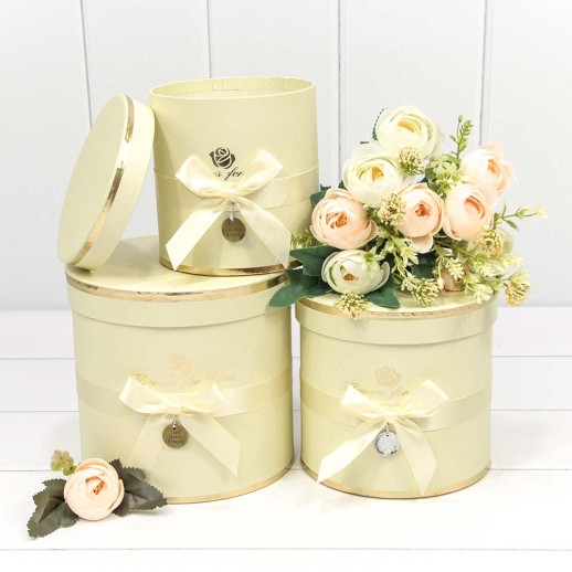 Коробки Цилиндр Набор 1/3 18*17 "Flowers for You" Бежевый 1/12 Арт: 720112/176