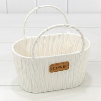 Корзина плетёная Овальная 20*12*11 (±5%) из пластика с ручками Белый 1/80 Арт: 420124/1