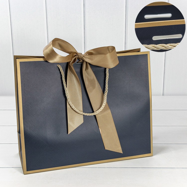 Пакет подарочный с лентой 32*26*12 210г Синий 1/10 1/120 Арт: 000502CA/16