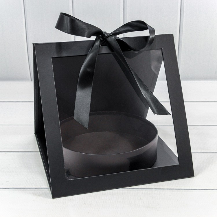 Коробка подарочная 25*26*23 с окошком и бантом "Круг" Чёрный 1/24 Арт: 720964/9