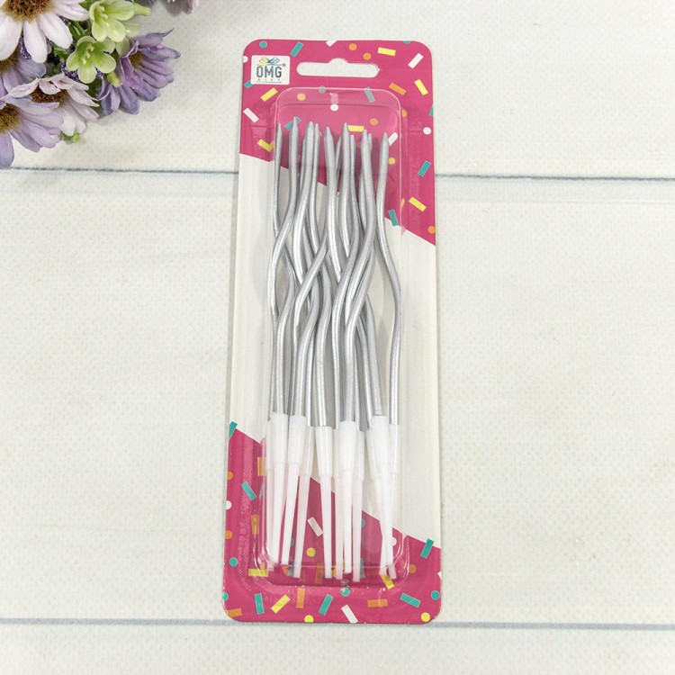 Свечи для торта набор (12 шт.) 13см "Спираль" Серебряный 1/12 1/240 Арт: 20010-27/15