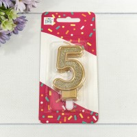 Свеча для торта Цифра 5 с блёстками 7см Золотой 1/12 1/120 Арт: 20010-81/5