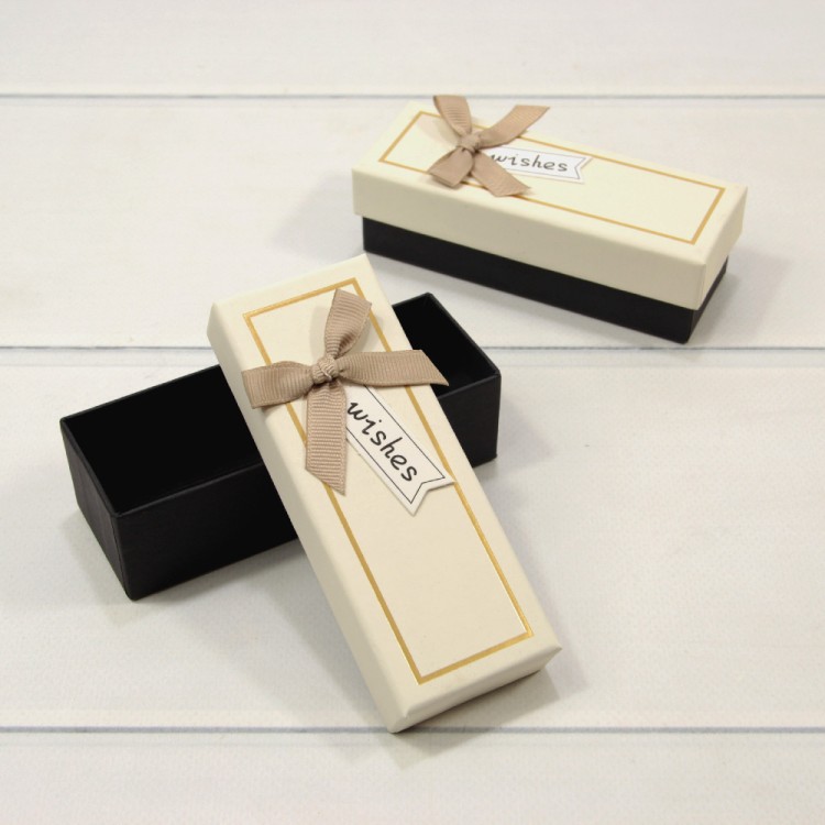 Коробка Прямоугольная 12*4,5*3,5 с бантиком Бежевый/Чёрный 1/12 1/240 Арт: 91147/1