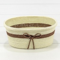 Кашпо плетёное Овальное 18*11*8 (±5%) из бумаги с бантиком Бежевый 1/100 Арт: 420143/9