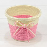 Кашпо плетёное Круглое 12*9 (±5%) из бумаги с бантиком Розовый 1/80 Арт: 420145/2
